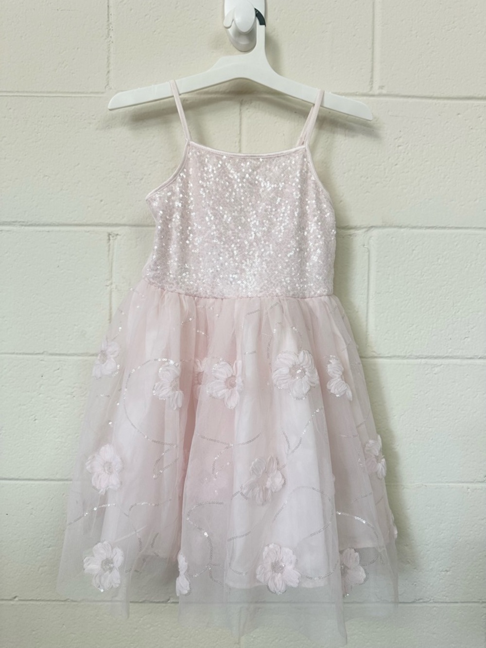 Girls- Zenzi Light Pink Sequin & Tulle Floral Party Dress